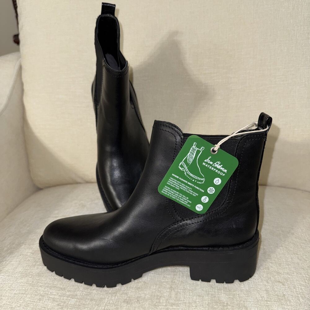 Sam Edelman Women's Justina Leather Ankle Chelsea Boots, Black Size 6.5M New